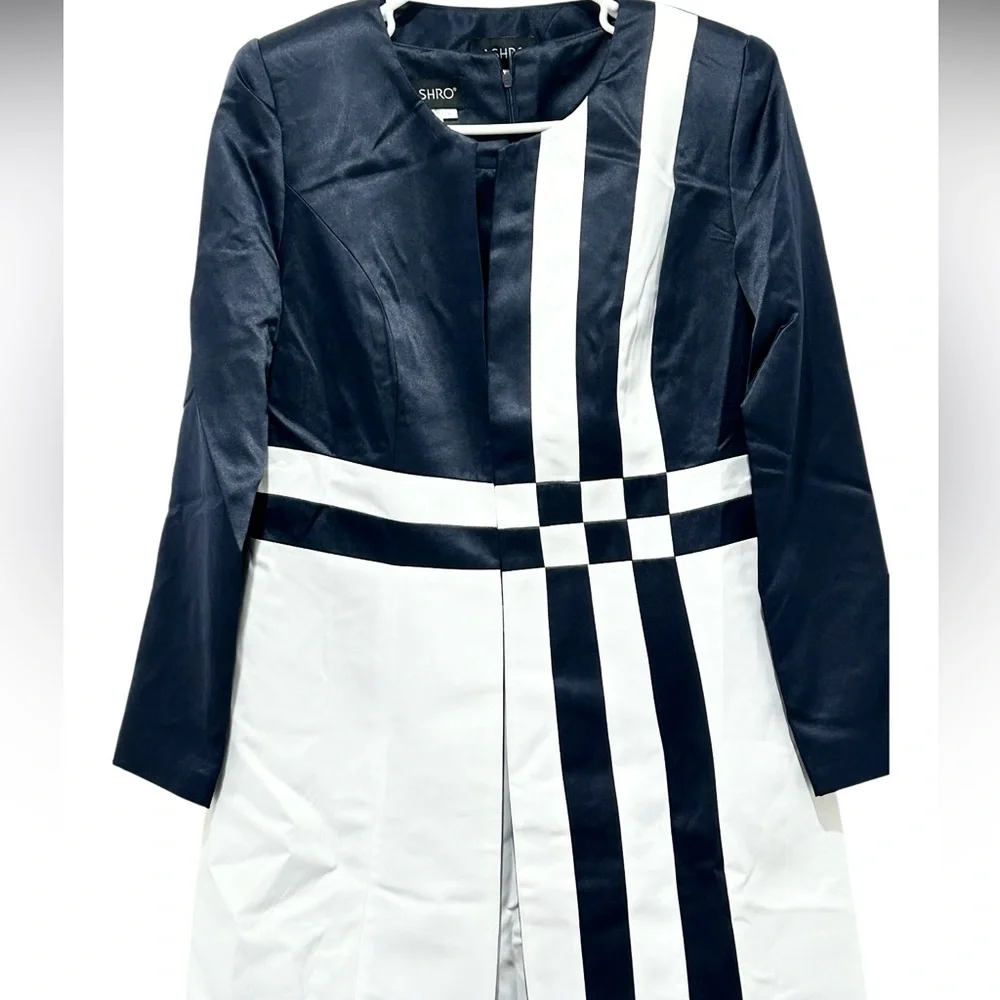 Ashro Jacket Dress Set Mother Of The Bride Formal Navy White Midi Wmns 6 NWOT - Picture 8 of 16